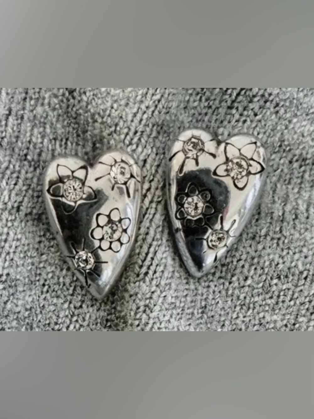 Brighton Silver Floral Heart Earrings Crystal Accent Romantic